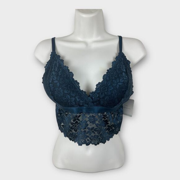 Tranquil & True Floral Lace Wire-Free Bralette w/ Removable Pads Large Blue NWT - Picture 1 of 8